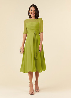 Azazie Naomi Abiti per la Madre della Sposa Abito A-Line in Chiffon Plissettato con Scollo a Barca Citronella image1
