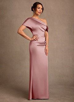 Azazie Rutha Kleider für die Brautmutter Etui One-Shoulder Stretch-Satin Kleid Altrosa image3