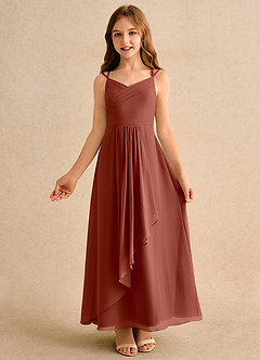 Azazie Zaida Girls Formal Flower Girl Dresses Auburn A-Line Pleated Chiffon Dress image4