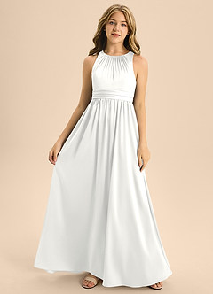 Azazie Jaylah Junior A-Linie Plissee Stretch-Satin Kleid Weiß image4