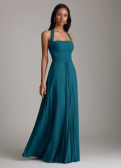 Azazie Clarisa Bridesmaid Dresses Ink Blue A-Line Pleated Chiffon Dress image1