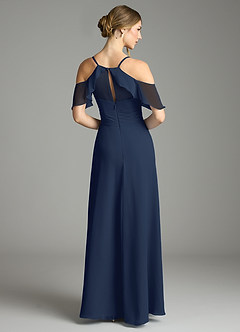 Azazie Dakota Bridesmaid Dresses Dark Navy A-Line V-Neck Pleated Chiffon Dress image2
