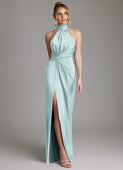 Azazie Gracelynn Bridesmaid Dresses Mist Sheath Pleated Stretch Satin Dress image1