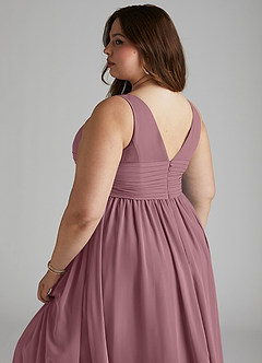 Azazie Yetta Maternity Bridesmaid Dresses A-Line V-Neck Gathered Chiffon Floor-Length Dress image12