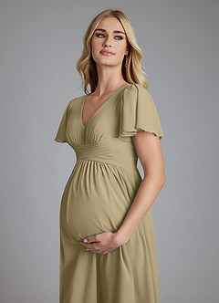 Azazie Verna Maternity Bridesmaid Dresses A-Line V-Neck Ruched Chiffon Floor-Length Dress image5