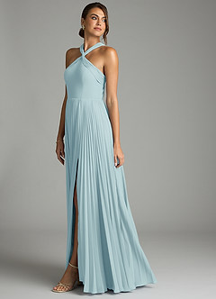 Azazie Afra Abiti da Damigella Abito A-Line in Chiffon Plissettato Sea Glass image4