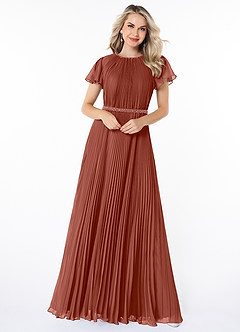 Azazie Kara vestidos de dama de honor modestos Vestido de Corte En A Plisado Hasta el suelo Gasa image4