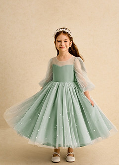 Azazie Trudy Flower Girl Dresses Matcha Ball-Gown Sweetheart Neckline Tulle Dress image5