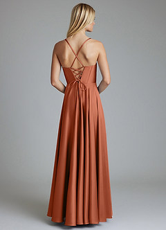 Azazie Alaia Final Sale Cedar Rose A-Line Corset Stretch Satin Dress image3