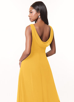 Azazie Karina Bridesmaid Dresses Marigold A-Line Pleated Chiffon Dress image4