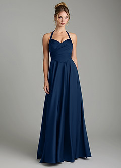 Azazie Tenaya Bridesmaid Dresses Dark Navy A-Line Sweetheart Neckline Stretch Satin Dress image4