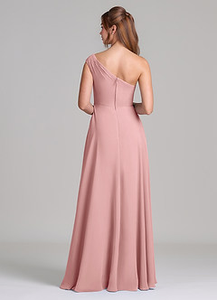 Azazie Melanie Robes de demoiselle d'honneur Robe Trapèze en Mousseline de soie Épaule décolletée Rose Poussiéreuse image6