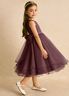 Azazie Lass Robe Demoiselle D'honneur Fillette Robe Trapèze en Tulle Arc Sangria image4
