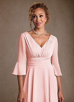 Azazie Aerynne 신부의 어머니 드레스 A라인 주름진 쉬폰 티 길이 드레스 image5