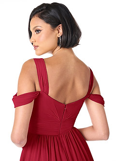 Azazie Lianne Bridesmaid Dresses Scarlet A-Line Off the Shoulder Chiffon Dress image6