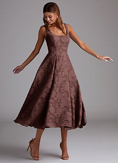 Azazie Amalie Bridesmaid Dresses Espresso A-Line Pleated Floral Burnout Dress image3