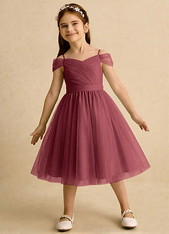Azazie Lila Girls Formal Abiti da Ragazza di Fiori Abito A-Line in Tulle Spalle Scoperte Merlot image3