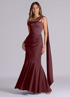 Azazie Inara Final Sale Sangria Mermaid Pleated Stretch Satin Dress image2