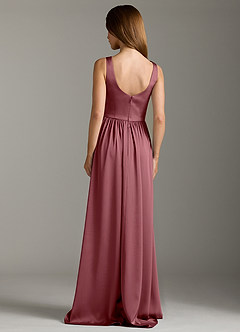 Azazie Keyla Robes de demoiselle d'honneur Robe Trapèze en Satin extensible Plissée Rose Du Désert image2