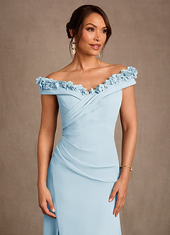 Azazie Jettie Mère de la mariée Robes Robe Fourreau en Mousseline de soie Plissée Bleu Ciel image5