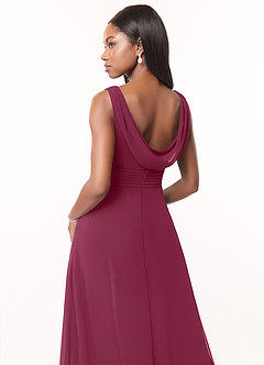 Azazie Karina At-home Try On Dresses Mulberry A-Line Pleated Chiffon Dress image4