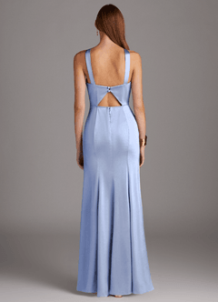 Azazie Elana Bridesmaid Dresses Ice Sheath Side Slit Stretch Satin Dress image4