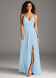 Azazie Davis Bridesmaid Dresses Sky Blue A-Line Pleated Mesh Dress image2