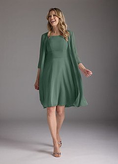 Azazie Shirley Mère de la mariée Robes Robe Trapèze en Mousseline de soie Plissé Scoop Mousse De Mer image2
