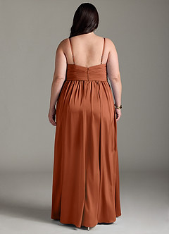 Azazie Alia Bridesmaid Dresses Cedar Rose A-Line Pleated Stretch Satin Dress image9