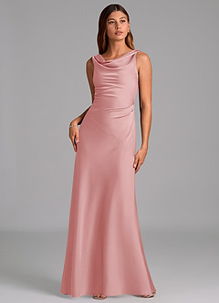 Azazie Nerine Brautjungfernkleider A-Linie Plissee Stretch-Satin Kleid Puderrosa image3