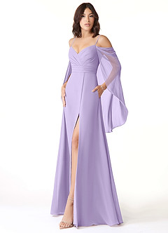 Azazie Cienna Bridesmaid Dresses Lilac A-Line Off the Shoulder Chiffon Dress image4