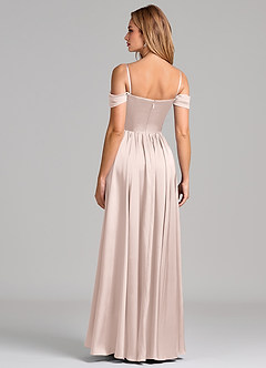 Azazie Raisa Bridesmaid Dresses Blushing Pink A-Line Off the Shoulder Stretch Satin Dress image6