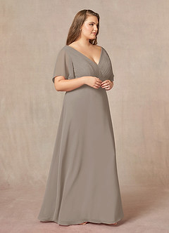 Azazie Alessa Mother of the Bride Dresses Taupe A-Line V-Neck Pleated Chiffon Dress image10