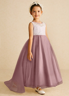 Azazie Tay vestidos de niña de las flores Vestido de Rosa Polvorienta de Tul de Corte En A con Lentejuela image3