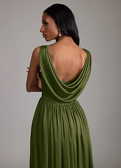 Azazie Novi Bridesmaid Dresses Bright Olive A-Line with Pockets Stretch Satin Dress image4
