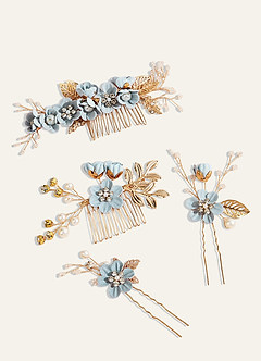 Blue Floral Hair Comb Set