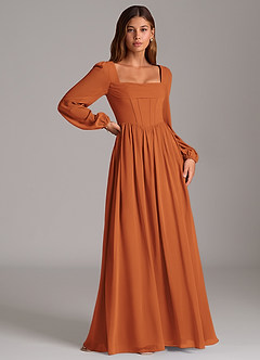Azazie Maree Bridesmaid Dresses Cinnamon A-Line Corset Chiffon Dress image3