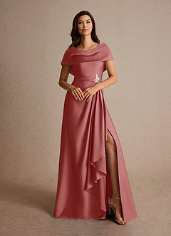 Azazie Branford Mother of the Bride Dresses Antique Rose A-Line Pleated Stretch Satin Dress image7