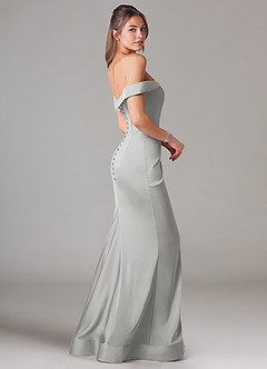 Azazie Everly Bridesmaid Dresses Silver Mermaid Off the Shoulder Stretch Satin Convertible Dress image4