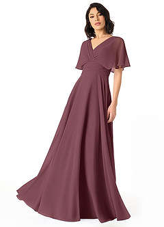 Azazie Pamela Bridesmaid Dresses Sangria A-Line V-Neck Pleated Chiffon Dress image1
