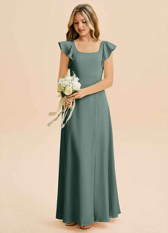 Azazie Bondi Junior Robe Trapèze en Satin extensible Fente Latérale Mousse De Mer image5