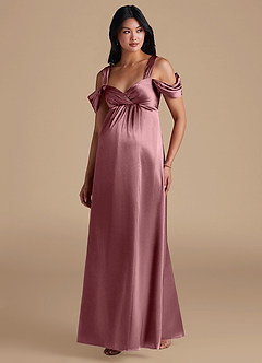Azazie Rhea Maternity Bridesmaid Dresses A-Line Pleated Metallic Satin Floor-Length Dress image5
