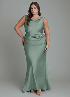 Azazie Kieryn Brautjungfernkleider Meerjungfrau-Linie Plissee Stretch-Satin Kleid Silberner Salbei image7