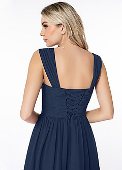 Azazie Angie Robes de demoiselle d'honneur Robe Trapèze en Mousseline de soie Corset Bleu Marine Foncé image3
