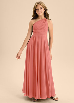 Azazie Charlize Junior Robe Trapèze en Mousseline de soie Plissée Rose Saumon image3