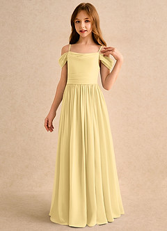 Azazie Shia Girls Formal Robe Demoiselle D'honneur Fillette Robe Trapèze en Mousseline de soie Épaules dénudées Beurre image3