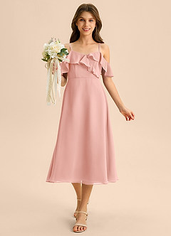 Azazie Kamilla Junior Abito A-Line in Chiffon a Spalla Scoperta Rosetta image4