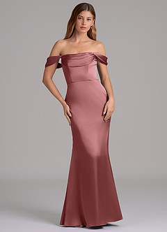 Azazie Miley 신부 들러리 드레스 인어 오프 더 숄더 스트레치 새틴 바닥 길이 드레스 image3