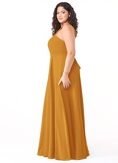 Azazie Dixie Bridesmaid Dresses Butterscotch A-Line Halter Pleated Chiffon Dress image8