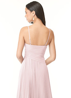 Azazie Vini Bridesmaid Dresses Blushing Pink A-Line V-Neck Pleated Chiffon Dress image5